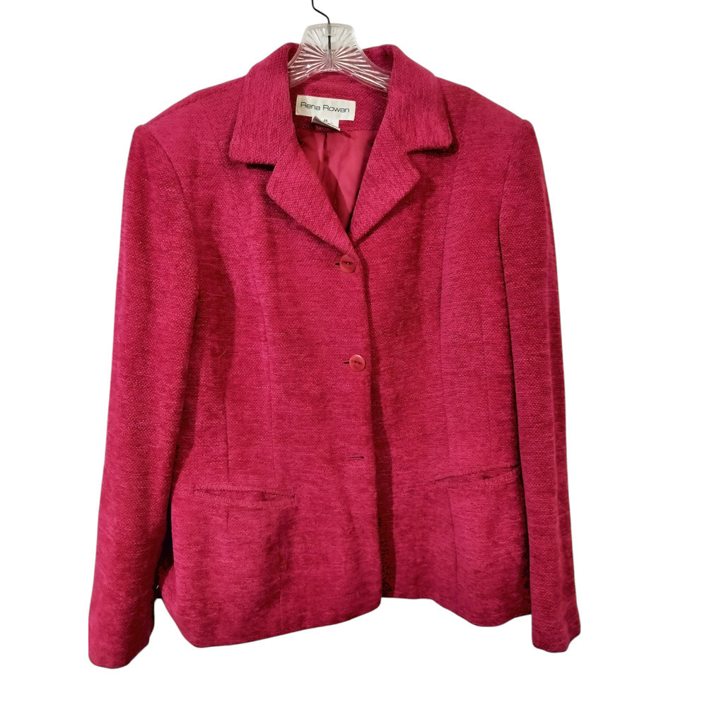 3175)Rena Rowan Bright Pink Wool Blend 3-button Chenille Jacket Plus Size 16